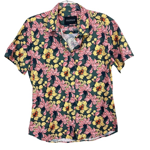 Wildfang The Essential Button Up Short Sleeve Tropical Print Shirt Size Medium - Picture 1 of 4